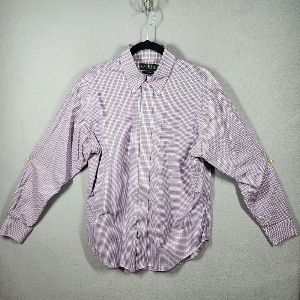 Lauren Ralph Lauren Shirt Mens 16 35 Red‎ Blue Micro Check Button Down Non Iron
